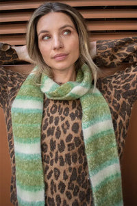 ICHI Safina Green Checked Skinny Scarf