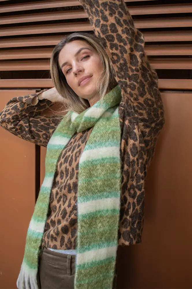 ICHI Safina Green Checked Skinny Scarf