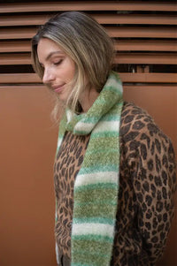 ICHI Safina Green Checked Skinny Scarf
