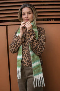 ICHI Safina Green Checked Skinny Scarf