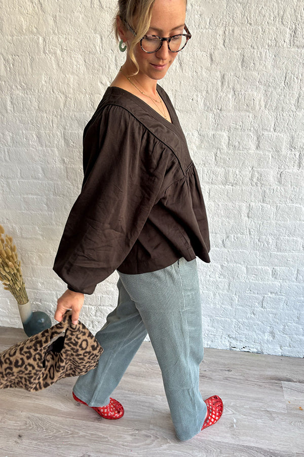 Leon & Harper Corry Mocha Cord Blouse - The Mercantile London