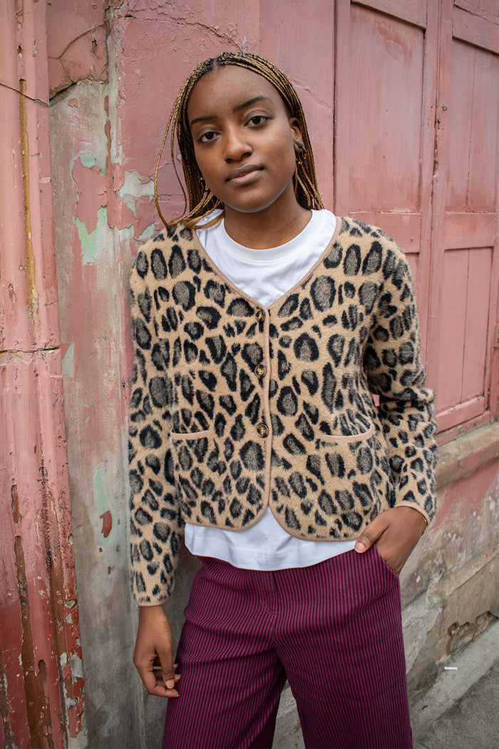 FRNCH Begonia Leopard Print Cardigan - The Mercantile London