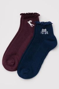 Baggu Set of 2 Mahogany & Navy Frill Socks - The Mercantile London
