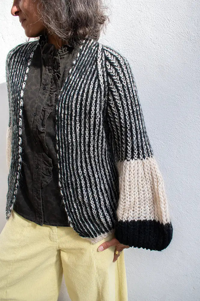 Noella Liana Cream & Black Knit Cardigan