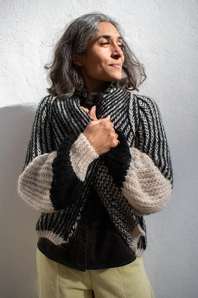 Noella Liana Cream & Black Knit Cardigan