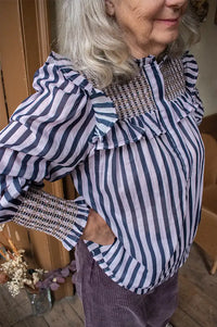 Sophie + Lucie Conchita Mauve Striped Ruffle Blouse