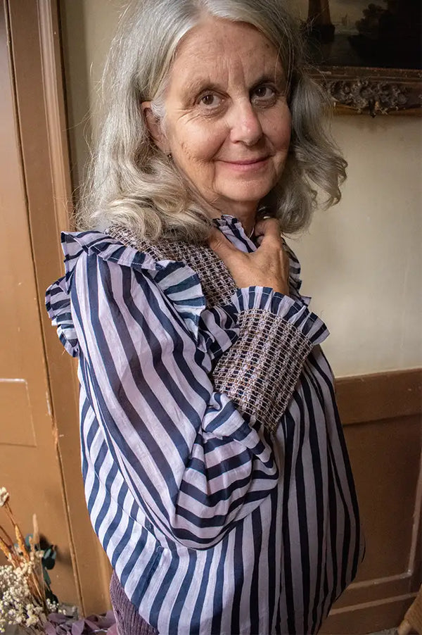 Sophie + Lucie Conchita Mauve Striped Ruffle Blouse