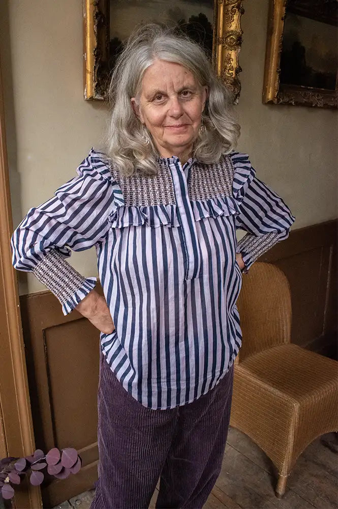 Sophie + Lucie Conchita Mauve Striped Ruffle Blouse