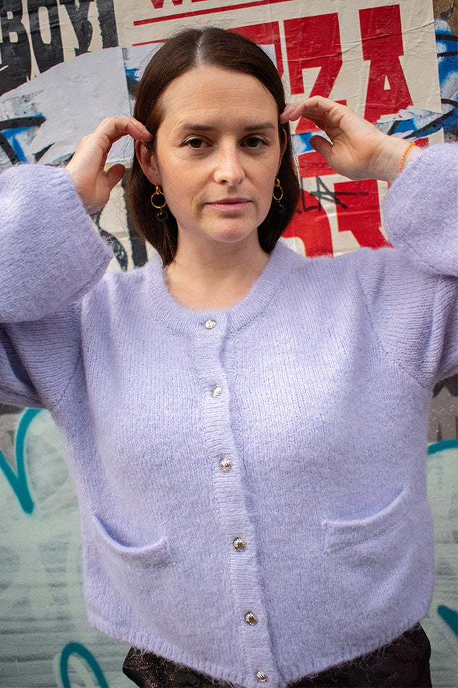 Object Saggia Knit Baby Lavender Knit Cardigan - The Mercantile London