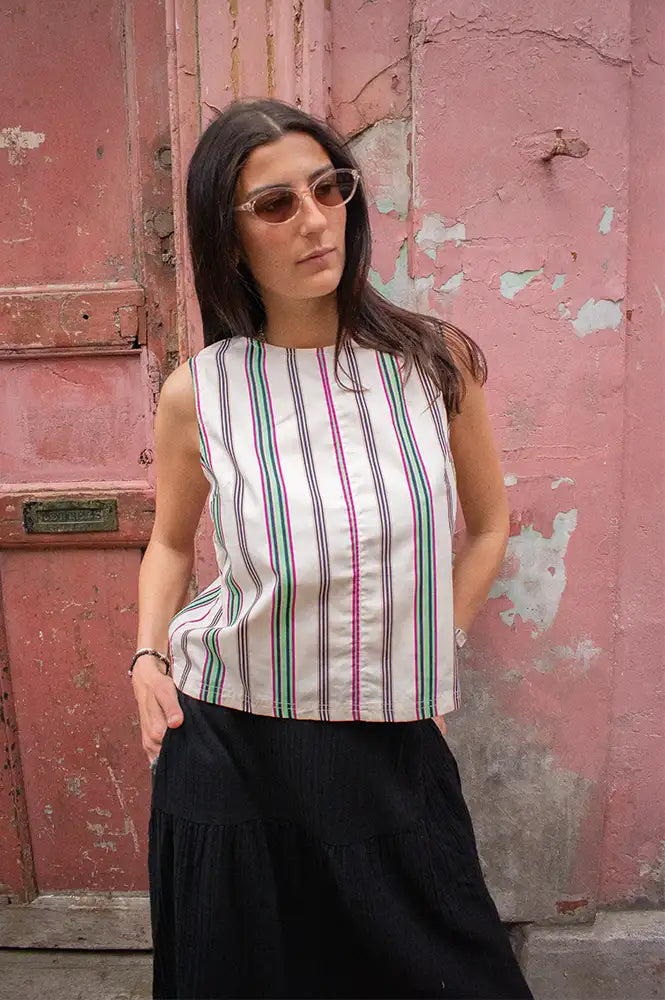 ICHI Leanna Multi Stripe Top - The Mercantile London