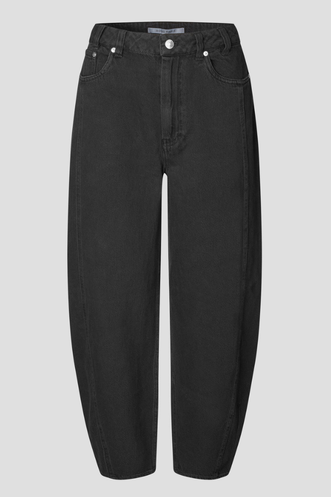 Second Female Loana Black Barrel Jeans - The Mercantile London
