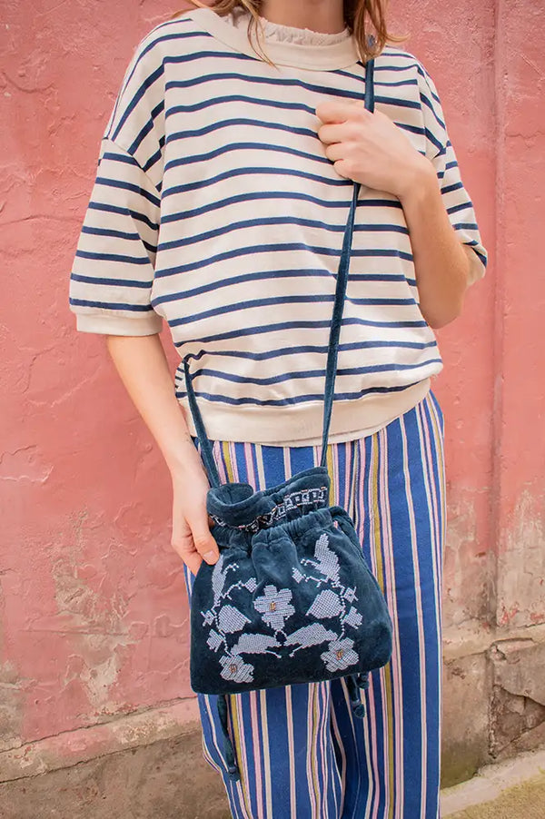 Lolly's Laundry Thelma Navy Drawstring Bag - The Mercantile London