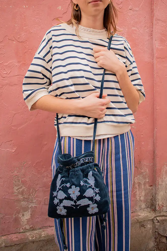 Lolly's Laundry Thelma Navy Drawstring Bag - The Mercantile London