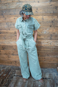 Lolly's Laundry Mathilde Dusty Green Denim Jumpsuit - The Mercantile London