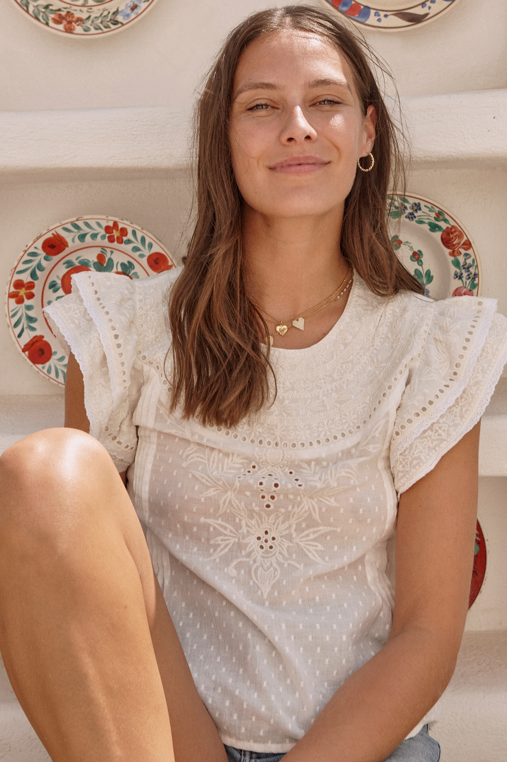 M.A.B.E Lori Embroidered Short Sleeve Top - The Mercantile London