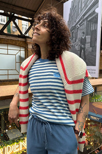 ICHI Nova Blue And Cloud Dancer Striped T-Shirt