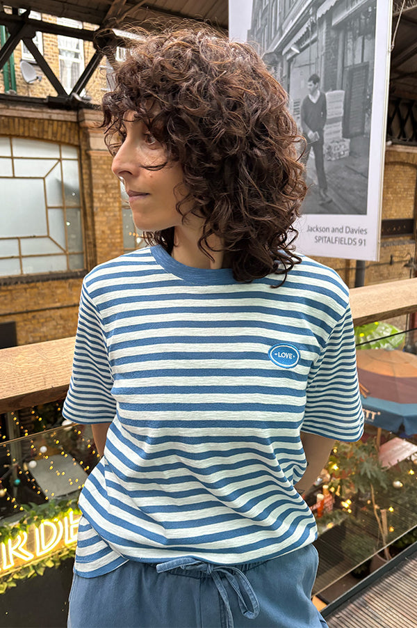 ICHI Nova Blue And Cloud Dancer Striped T-Shirt