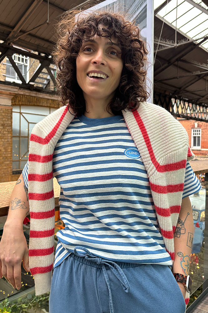 ICHI Nova Blue And Cloud Dancer Striped T-Shirt