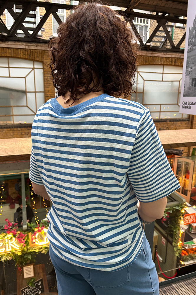 ICHI Nova Blue And Cloud Dancer Striped T-Shirt