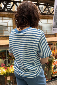 ICHI Nova Blue And Cloud Dancer Striped T-Shirt