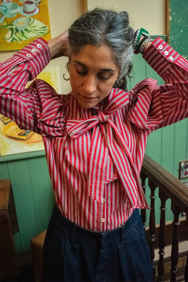 Sophie + Lucie Bow Tie Red Striped Blouse