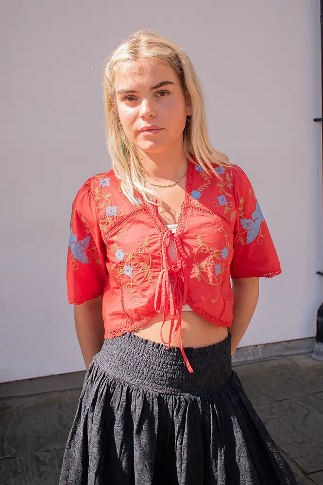 Sophie + Lucie Poppy Red Embroidered Top - The Mercantile London