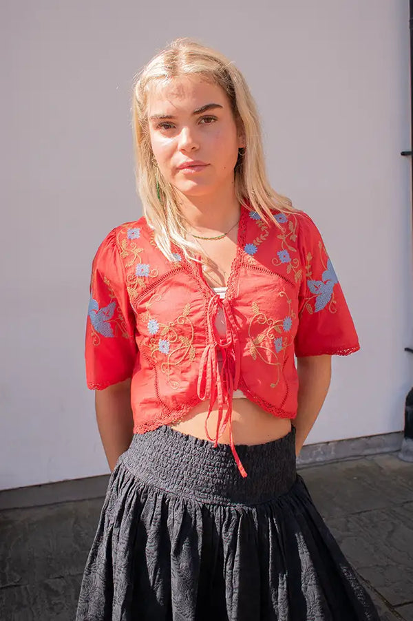 Sophie + Lucie Poppy Red Embroidered Top - The Mercantile London