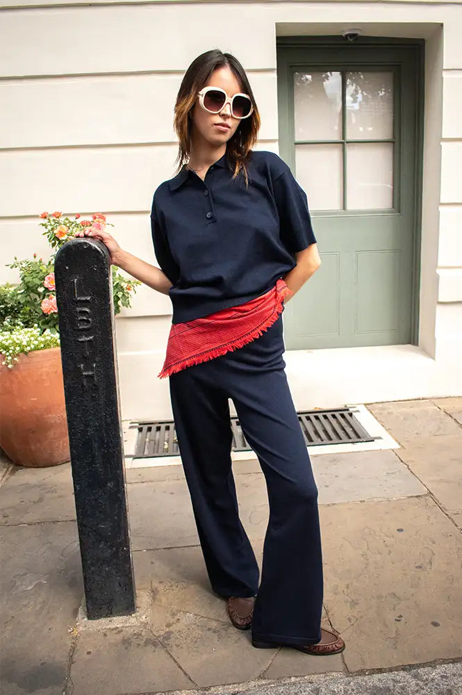 ICHI Luls Total Eclipse Navy Knitted Trousers