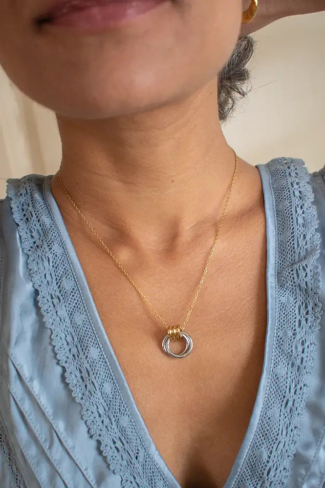 Lunar Two Tone Interlinking Ring Necklace - The Mercantile London