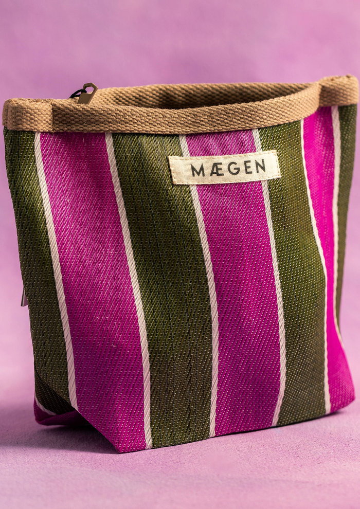 MÆGEN Brown, Olive & Pink Striped Pouch - The Mercantile London