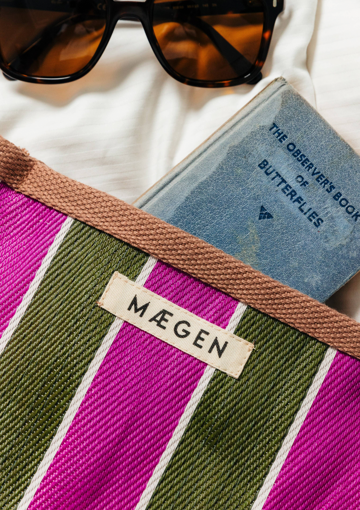 MÆGEN Brown, Olive & Pink Striped Pouch - The Mercantile London