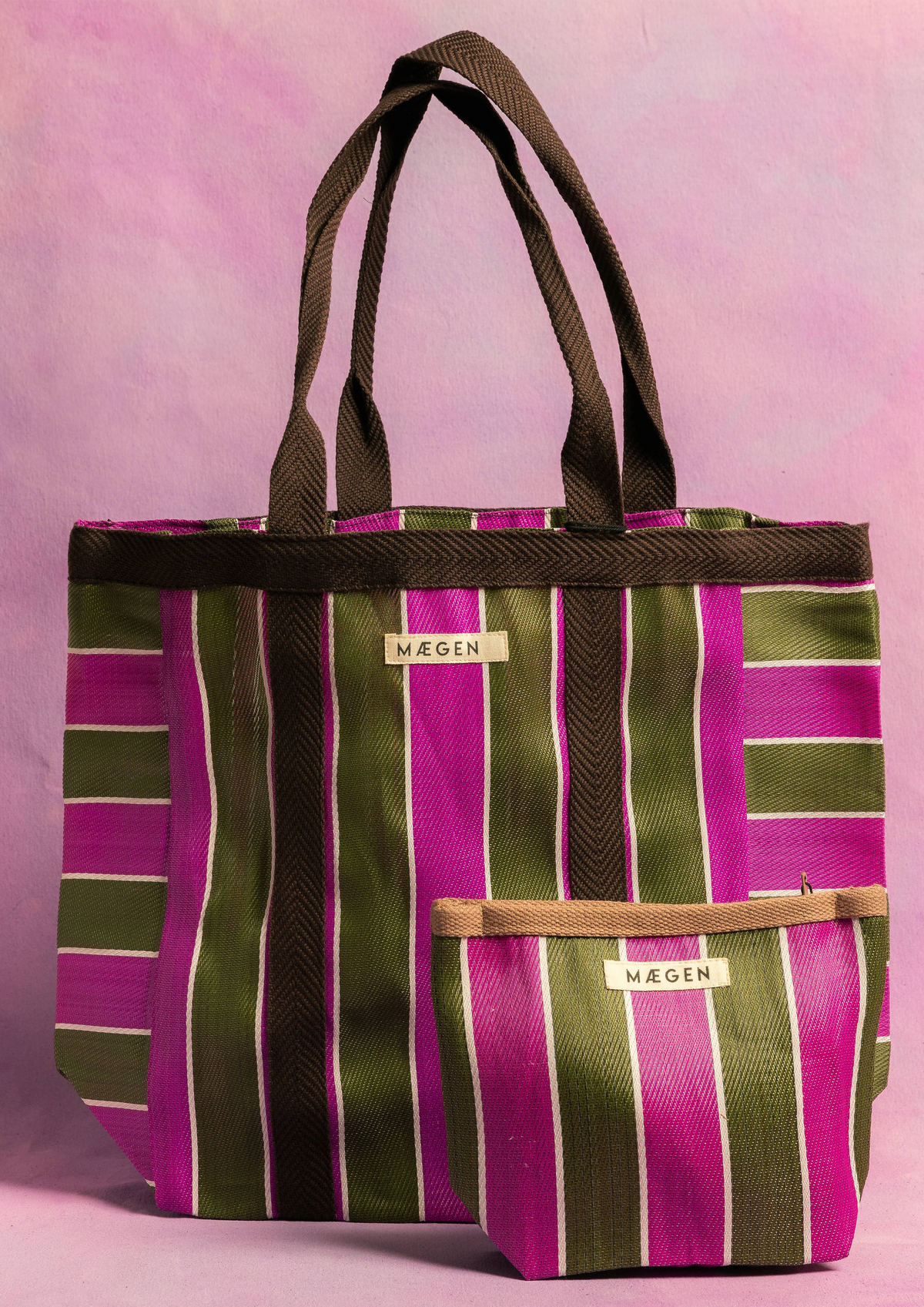 MÆGEN Brown, Olive & Pink Striped Pouch - The Mercantile London