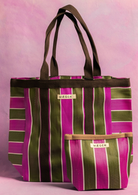 MÆGEN Brown, Olive & Pink Striped Pouch - The Mercantile London
