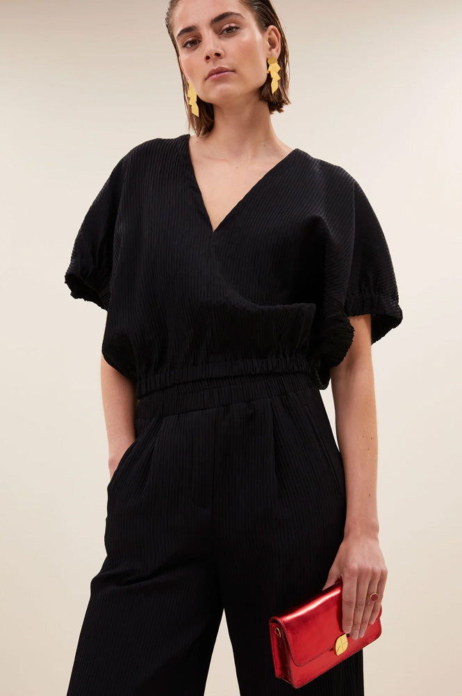 By-Bar Mabel Jet Black Structure Stripe Blouse - The Mercantile London