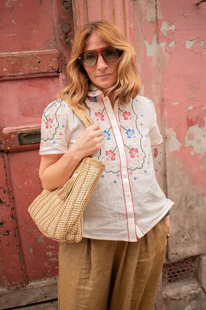 M.A.B.E Ruby Ecru Embroidered Blouse - The Mercantile London