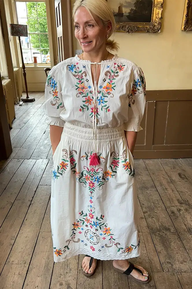 M.A.B.E Gracie Floral Embroidered Midi Dress