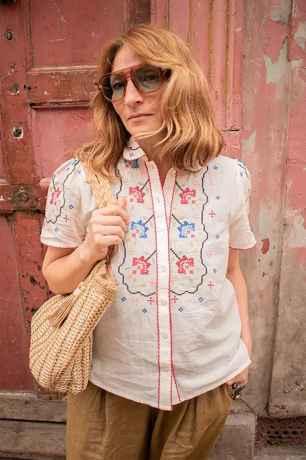 M.A.B.E Ruby Ecru Embroidered Blouse - The Mercantile London