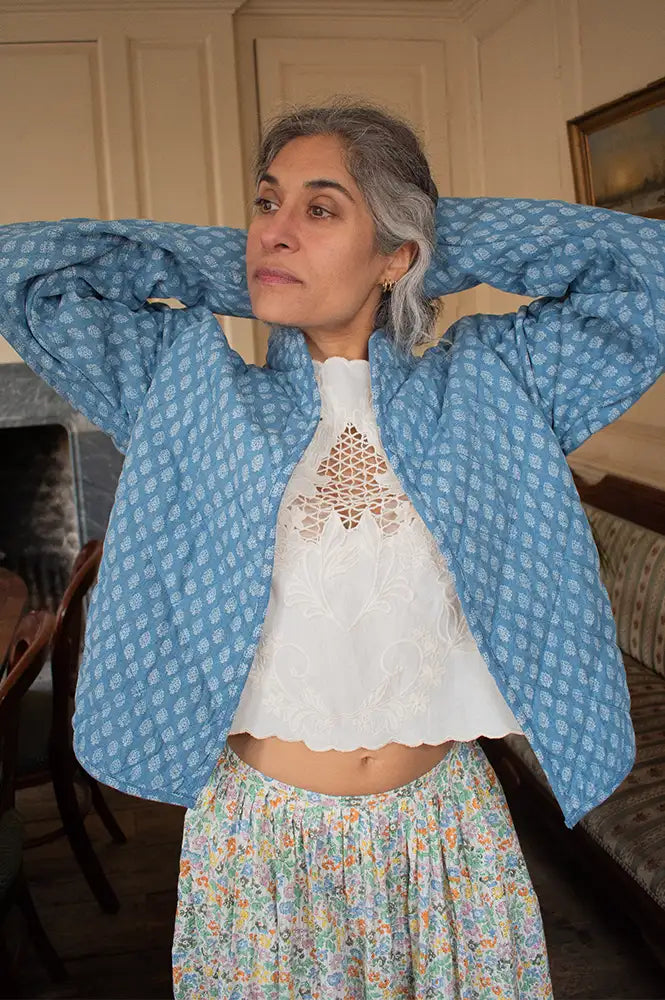 M.A.B.E Jenna Blue Quilted Print Jacket - The Mercantile London