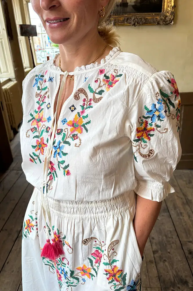 M.A.B.E Gracie Floral Embroidered Midi Dress
