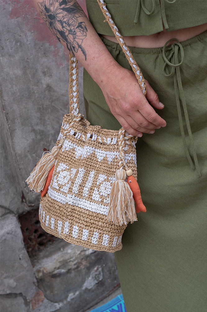 M.A.B.E Pari Raffia Ecru Pouch - The Mercantile London