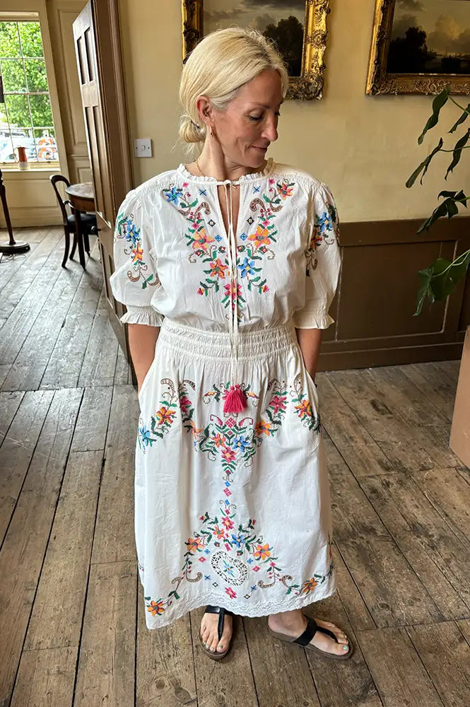 M.A.B.E Gracie Floral Embroidered Midi Dress