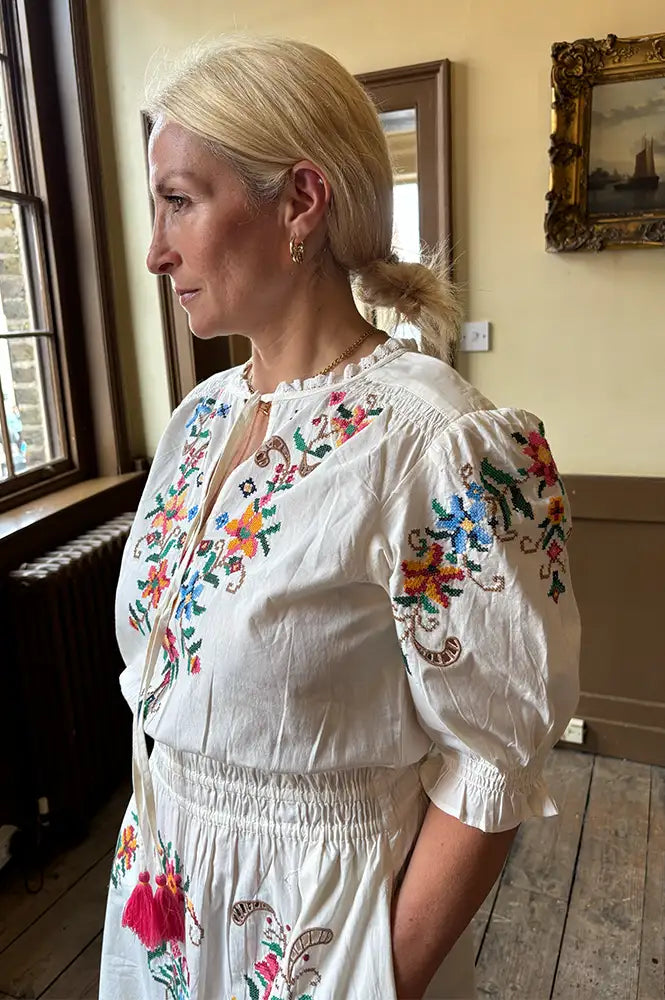 M.A.B.E Gracie Floral Embroidered Midi Dress
