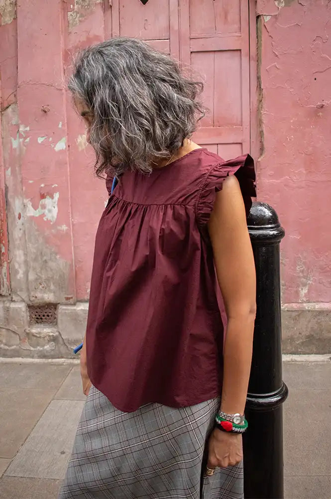 Frau Stockholm Red Mahogany Frill Blouse