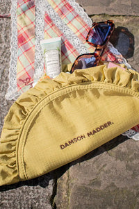 Damson Madder Celery Ruffle Half Moon Makeup Bag - The Mercantile London