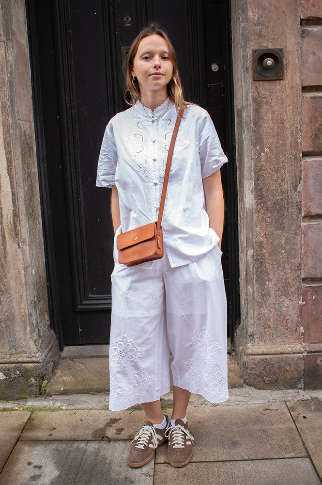 Yerse White Embroidered Mandarin Collar Shirt - The Mercantile London