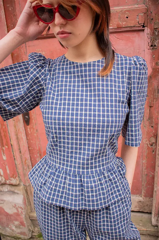 The New Society Jasmine Blue Check Top - The Mercantile London