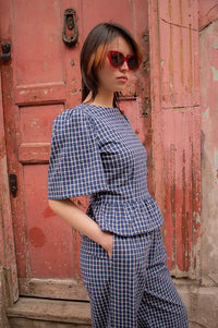 The New Society Jasmine Blue Check Top - The Mercantile London