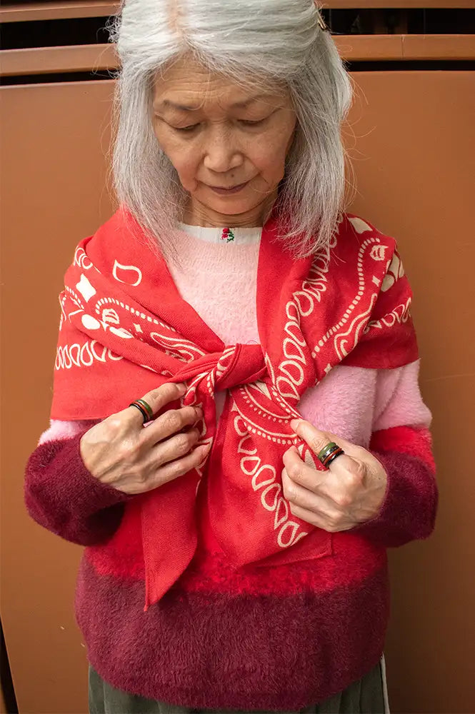 ICHI Mary Poinsetta Paisley Print Wool Scarf
