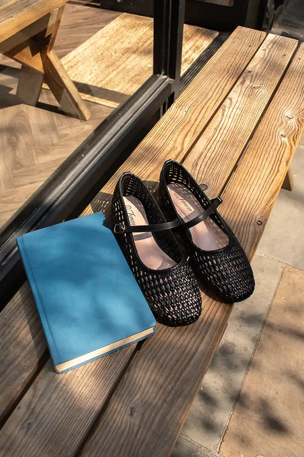 Cocci Black Woven Mary Jane Flats