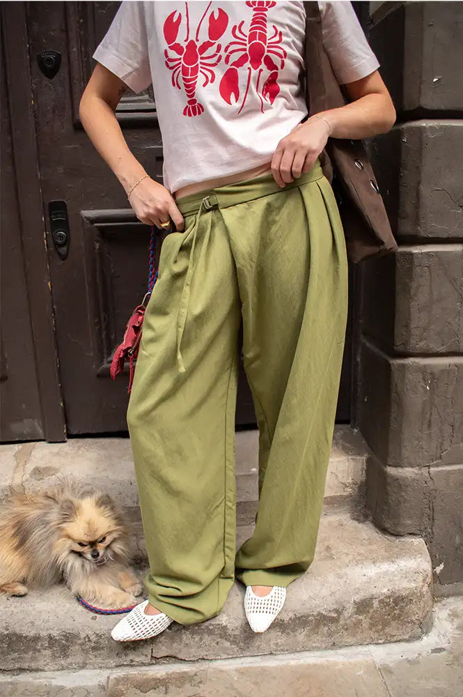 ICHI Leslie Mayfly Detail Wide Leg Trousers